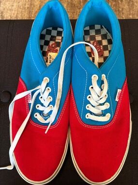 Vans Two-Panel Red and Bright Blue Canvas Sneakers